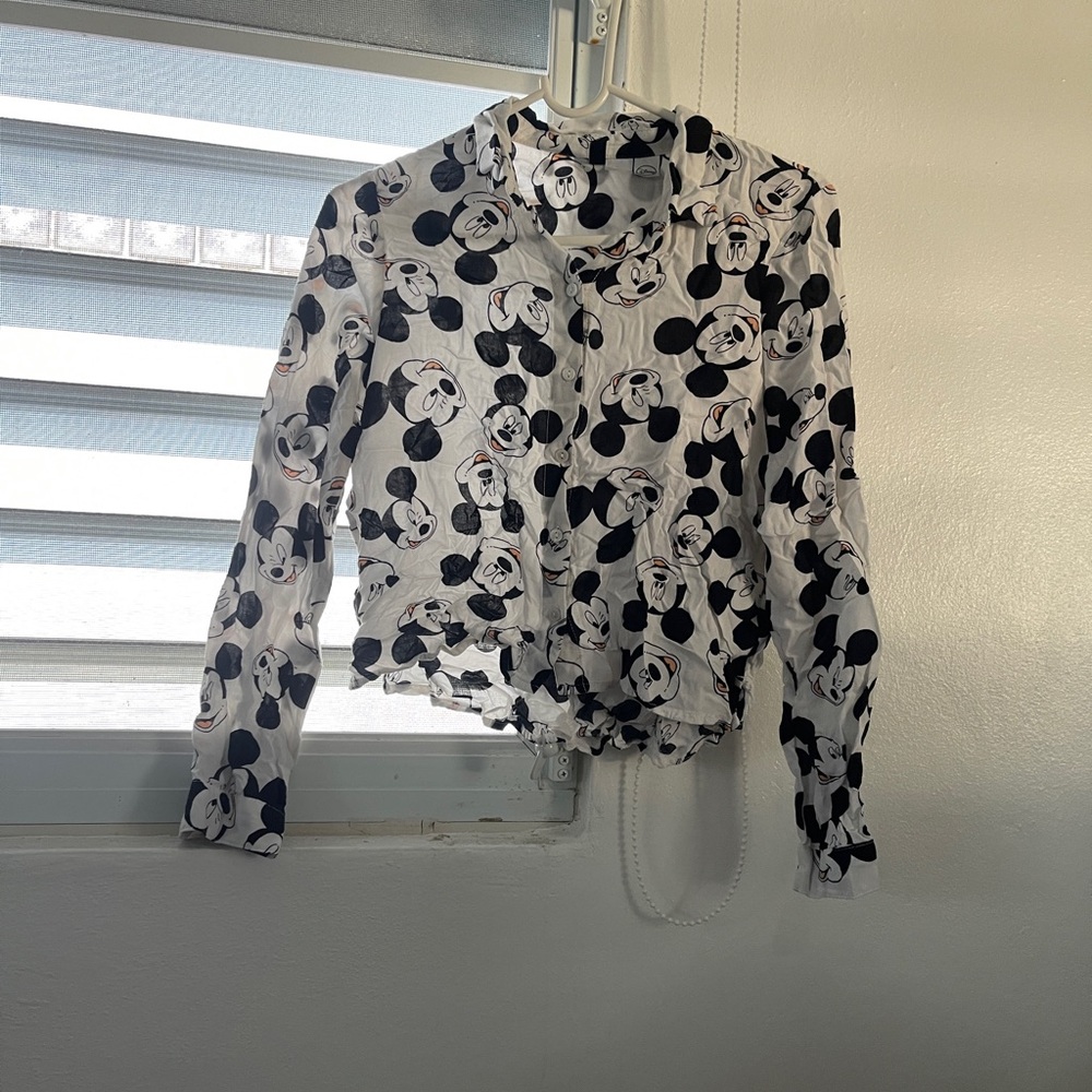 Disney Mickey Mouse Black & White Button-Up Shirt